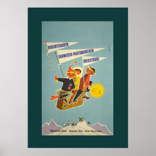 Vintage Bayerische Alpen Reiseplakat Poster