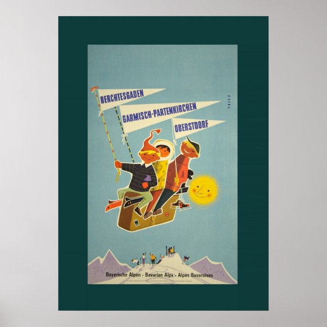 Vintage Bayerische Alpen Reiseplakat Poster (Vorne)