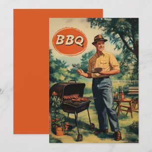 Vintage BBQ Delight: Klassisches Gartenkochkarten- Einladung