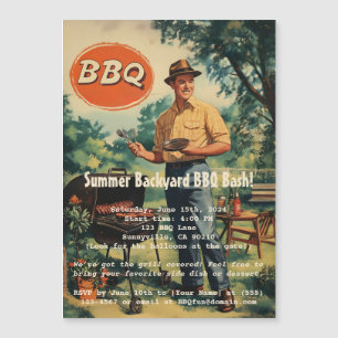Vintage BBQ Delight: Klassisches Gartenkochkarten- Magneteinladung