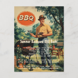 Vintage BBQ Delight: Klassisches Gartenkochkarten- Postkarte