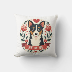 Vintage Be Mine Corgi Valentinstag Florale Folk Ar Kissen