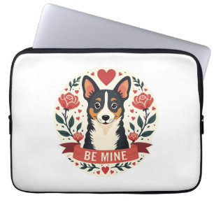Vintage Be Mine Corgi Valentinstag Florale Folk Ar Laptopschutzhülle