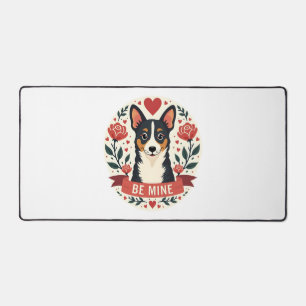 Vintage Be Mine Corgi Valentinstag Florale Folk Ar Schreibtischunterlage