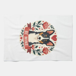 Vintage Be Mine Corgi Valentinstag Florale Volksku Geschirrtuch