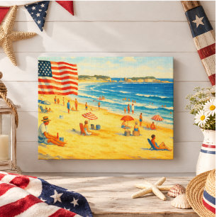 Vintage Beach 4. Juli Americana Unabhängigkeit Leinwanddruck