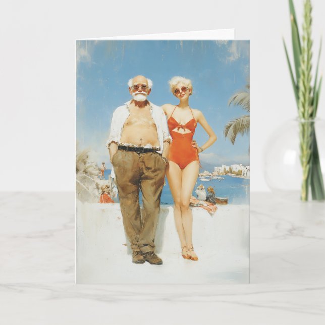Vintage Beach Couple Summer Contrast Karte (Vorderseite)