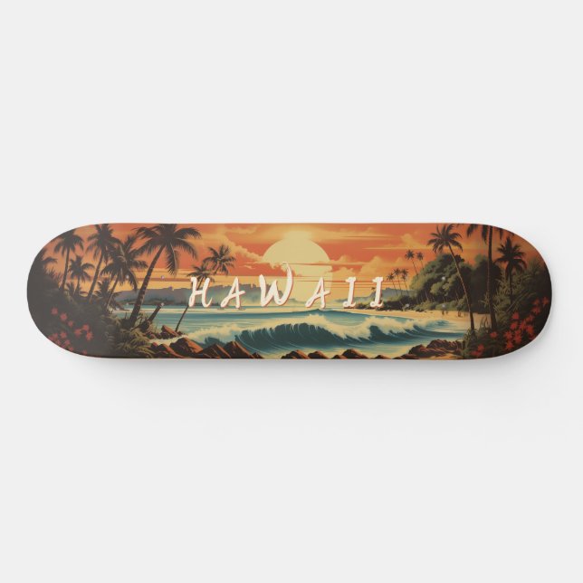 Vintage Beach Hawaii Skateboard (Horizontal)