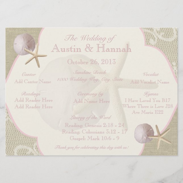 Vintage Beach-Hochzeitskarte Programm (Vorderseite)