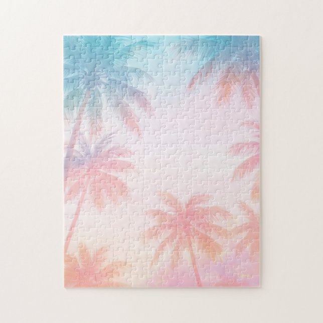 Vintage Beach Sunset Palm Trees Pastel             Puzzle (Vertikal)