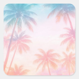 Vintage Beach Sunset Palm Trees Pastel Quadratischer Aufkleber