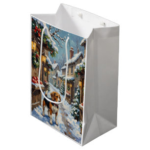 Vintage-Beagle auf einem verschneiten Weihnachtsma Mittlere Geschenktüte