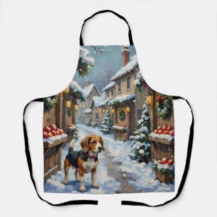 Vintage-Beagle auf einem verschneiten Weihnachtsma Schürze