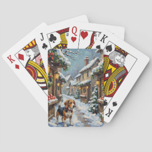 Vintage-Beagle auf einem verschneiten Weihnachtsma Spielkarten