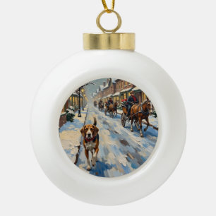 Vintage-Beagle auf einer verschneiten viktorianisc Keramik Kugel-Ornament
