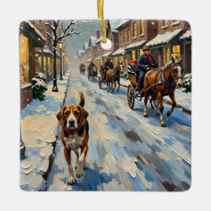 Vintage-Beagle auf einer verschneiten viktorianisc Keramikornament