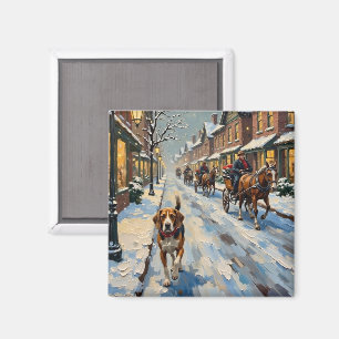 Vintage-Beagle auf einer verschneiten viktorianisc Magnet