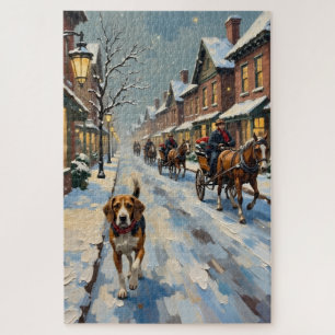 Vintage-Beagle auf einer verschneiten viktorianisc Puzzle