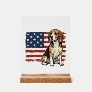 Vintage-Beagle-Patriotismus-Flagge-Hunde-Shirt-Des Acrylschild