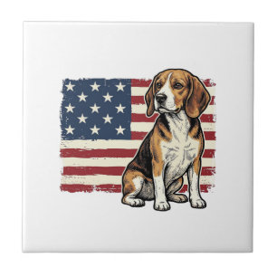 Vintage-Beagle-Patriotismus-Flagge-Hunde-Shirt-Des Fliese