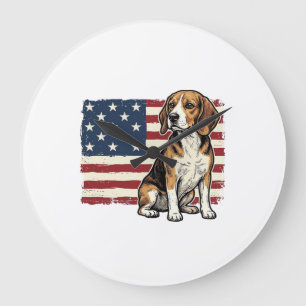 Vintage-Beagle-Patriotismus-Flagge-Hunde-Shirt-Des Große Wanduhr