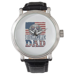 Vintage-Beagle-Vater-patriotisches-Hunde-Shirt-Des Armbanduhr