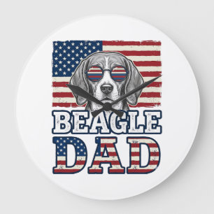 Vintage-Beagle-Vater-patriotisches-Hunde-Shirt-Des Große Wanduhr