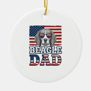 Vintage-Beagle-Vater-patriotisches-Hunde-Shirt-Des Keramik Ornament