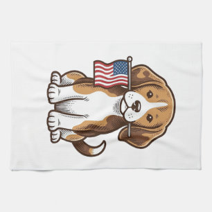 Vintage-Beagle-Welpen-Shirt mit amerikanischer Fla Geschirrtuch