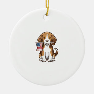 Vintage-Beagle-Welpen-Shirt mit amerikanischer Fla Keramik Ornament