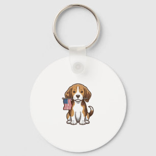 Vintage-Beagle-Welpen-Shirt mit amerikanischer Fla Schlüsselanhänger