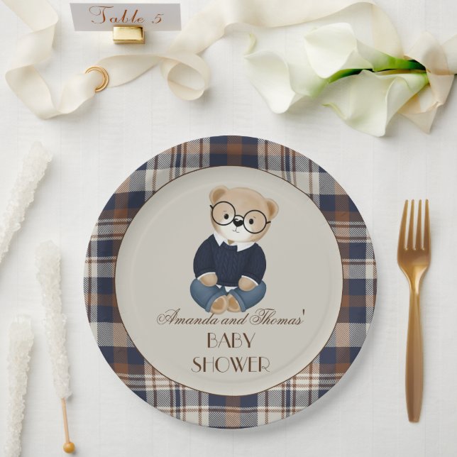 Vintage Bear Baby Shower  Pappteller (Hochzeit)
