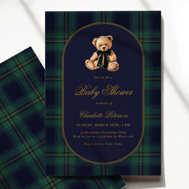 Vintage Bear Plaid Baby Shower Invitation Einladung (Von Creator hochgeladen)