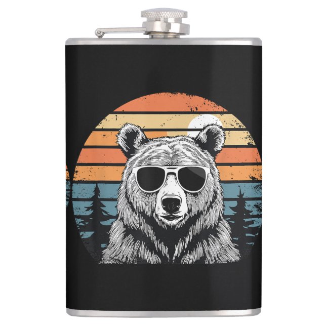 Vintage Bear with Sunglasses Flachmann (Vorderseite)