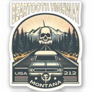 vintage Beartooth Highway US 212 Montana Straße Aufkleber