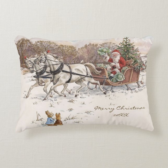 Vintage Beatrix Potter Weihnachtskaninchen und San Dekokissen (Vorderseite)