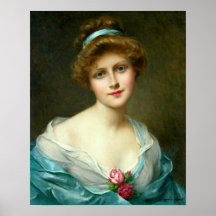 Vintage Beautiful Lady Green Dress
