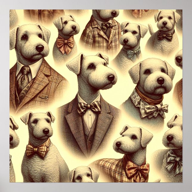 Vintage Bedlington Terrier Illustration Poster (Vorne)