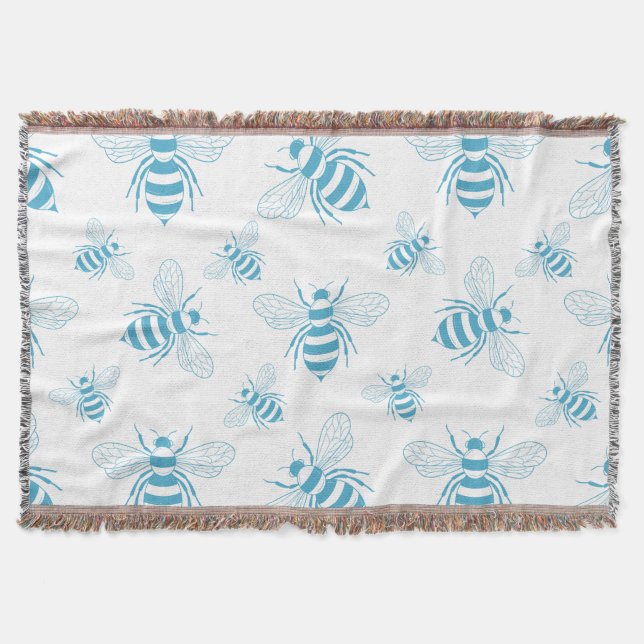 Vintage Bee Botanical Blau (1) Decke (Vorderseite)