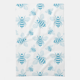 Vintage Bee Botanical Blau (1) Geschirrtuch