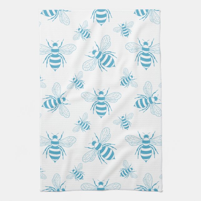 Vintage Bee Botanical Blau (1) Geschirrtuch (Vertikal)