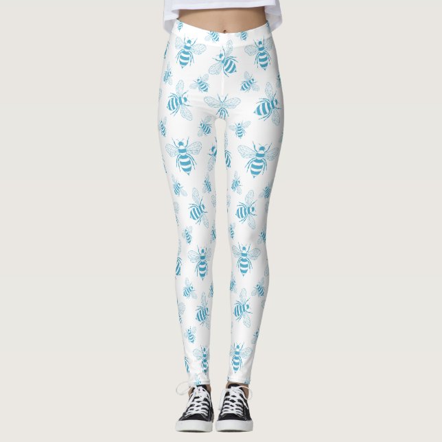 Vintage Bee Botanical Blau (1) Leggings (Vorderseite)