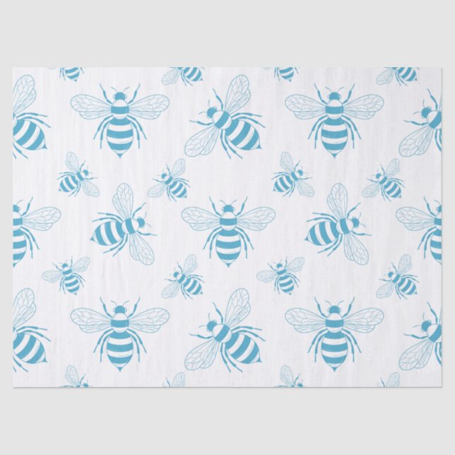 Vintage Bee Botanical Blau (1) Seidenpapier (Vorderseite)