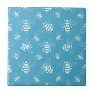 Vintage Bee Botanical Blau (2) Fliese