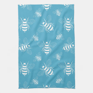 Vintage Bee Botanical Blau (2) Geschirrtuch