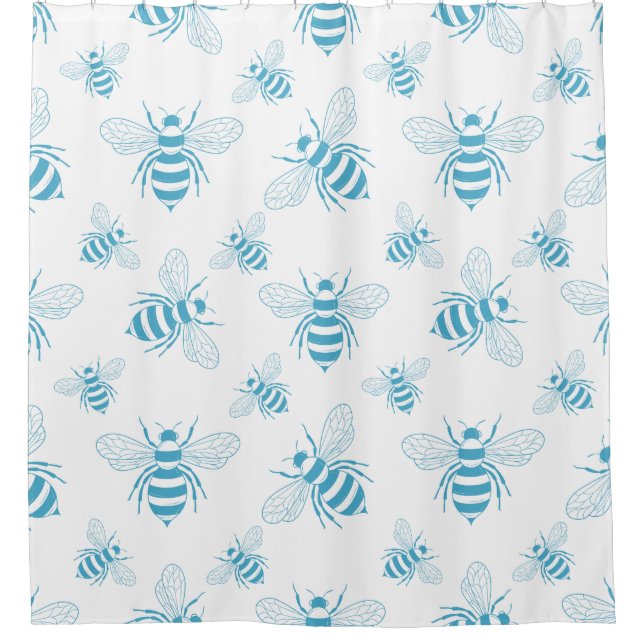 Vintage Bee Botanical Blue (1) Duschvorhang (Vorderseite)