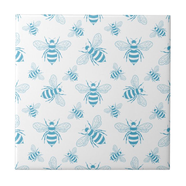 Vintage Bee Botanical Blue (1) Fliese (Vorderseite)