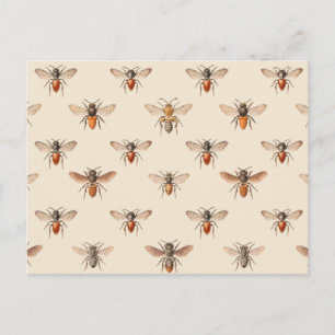 Vintage Bee Illustration Pattern Postkarte