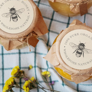 Vintage Bee   Organic Honey   Retro Runder Aufkleber