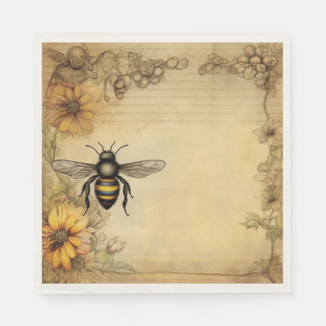 Vintage Bee & Wildflower Ephemera Lunch Napkins Serviette (Vorderseite)
